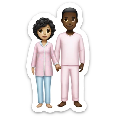 Pyjama party with a black boy on a light blue pajama and a white girl in light pink pajama sticker