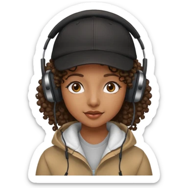 curly haired with headphones in and  black girl with cap sticker