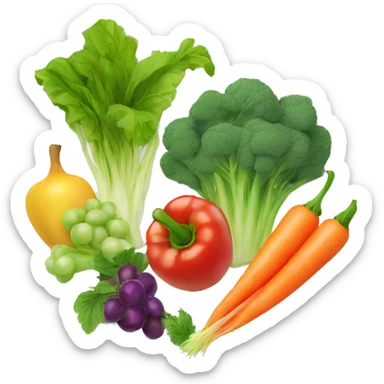 Fresh vegetables and fruits on the plate sticker