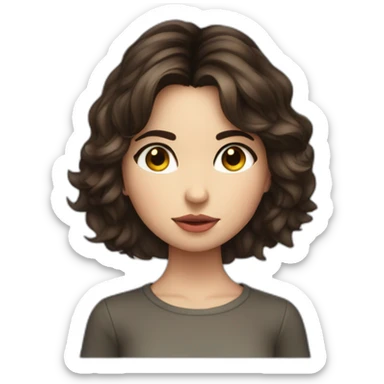 Young Ana de Armas, Girl with short dark brown wavy hairs, Brown Eyes, Emoji upper body apple style sticker