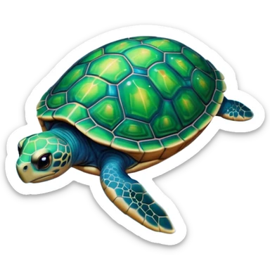 Quasar Turtle emoji – full body, large turtle with a smooth glowing shell shaped like a cosmic quasar, simple light effect in the center of the shell, stars in the shell, no patterns, no aura, slight side angle, no background
 sticker