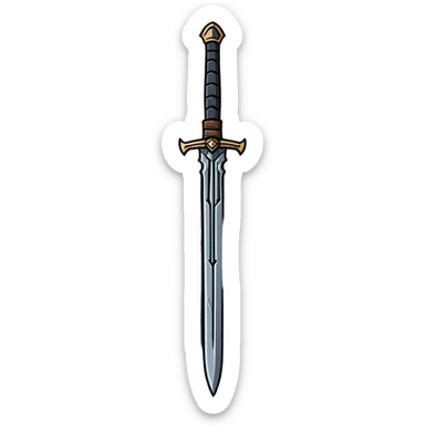 Battle-worn iron sword with leather handle sticker