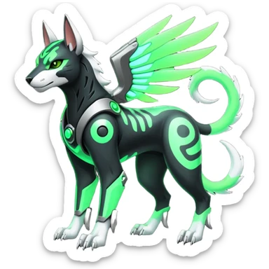 Black and green cyberpunk intricate neon glowing grey white futuristic cyborg-Houndoom-Tigress-Luxray-Gryphon-fusion (full body) sticker