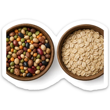 BOWL DI LEGUMI INSIEME A BOWL DI FIOCCHI DI AVENA POGGIATE,  iperrealistico 4k sticker