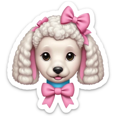 Caniche blanca  con un moño rosa sticker