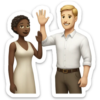 White man high-fiving a woman with light brown skin sticker