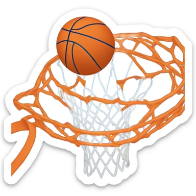 A blue and orange basketball going through the net on fire. sticker