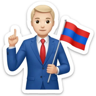 a Russian man in a suit with a flag in his hand sticker