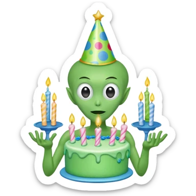 alien holding a birthday cake sticker