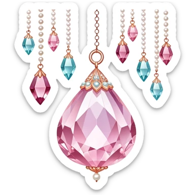 Rose-colored pastel glistening glossy sparkly shiny glittery hanging crystals pearls and beads and gemstones decorations sticker