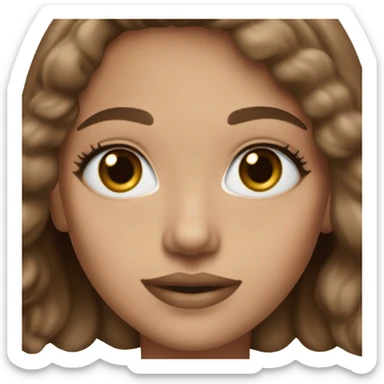 A very light skin girl with blush highlighter bronzer and mascara on with brown hair and blue eyes sticker