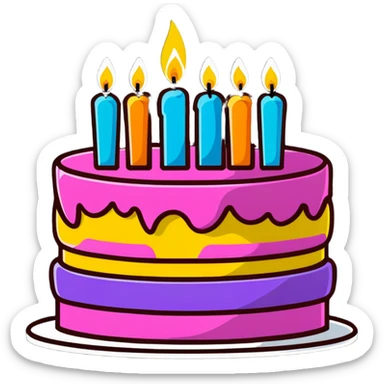 festive birthday cake with candles and party decorations sticker