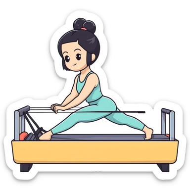 Girl with black hair doing Pilates on reformer machine sticker