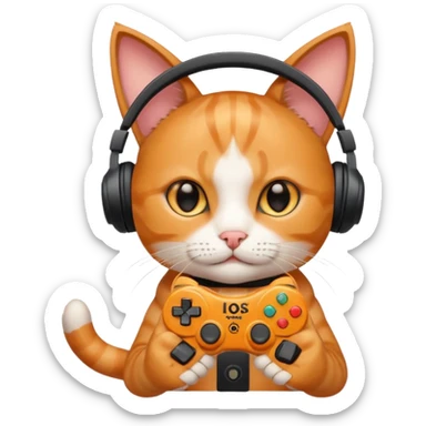 gamer cat holding a game controller and wearing headphones with a playful expression sticker