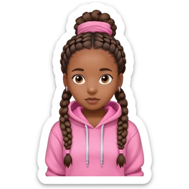 Black girl with bust down braids, wearing a ping palm puff hoodie sticker