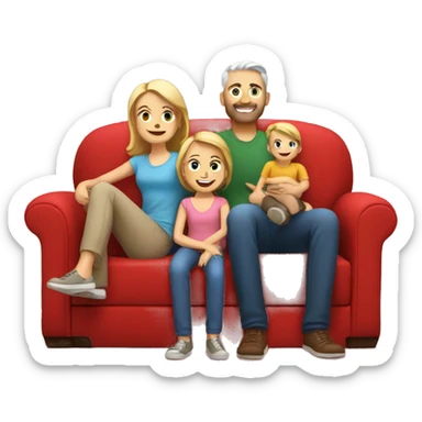 happy white family sit on a red sofa sticker