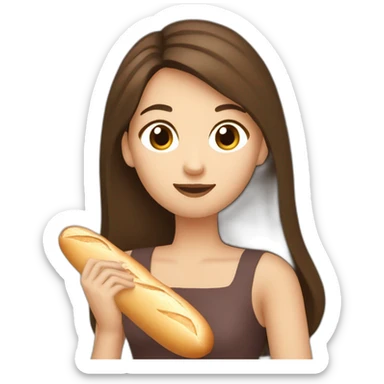 brunette eating french baguette sticker