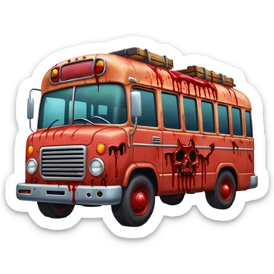 Zombie apocalypse bus..... in the style of your bleeding skull art. More blood and a zombies stuck to the grill that have been ran over. And chainsaws mounted to it to kill more zombies sticker