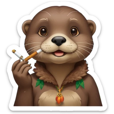 a female otter smoking a joint surrounded by marijuana fumes. a bit california hippy vibe sticker
