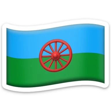 drapeau bande verte en desous bande bleu clair au dessus et roue de roulotte rouge au milieu sticker