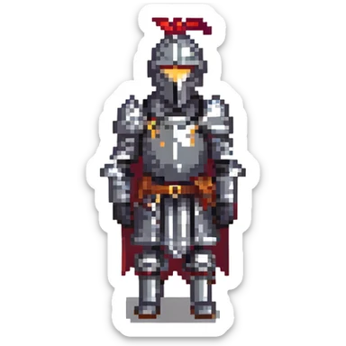black knight with complete armor covering entire body, pixel art style sticker