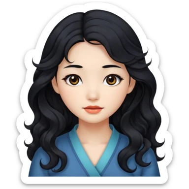 Beautiful girl,Black hair,wavy hair，long hair,Black eyes,Chinese sticker