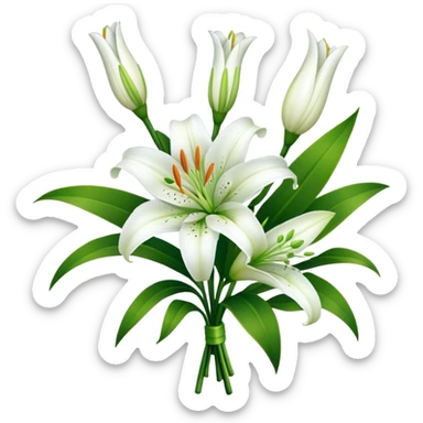 bouquet White Lily, luxuriant, stem, leaf, bud sticker