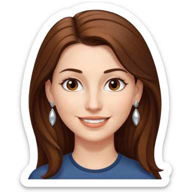 Head without neck of a 35-year-old woman, white skin, long brown hair combed to the left side and small silver earrings, small lips and pointed nose, brown eyes. sticker