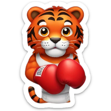 Red fur Tiger wearing boxing gloves  sticker