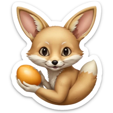 fennec carrying an unpeeled egg with his mouth sticker