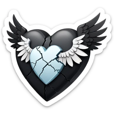 Black broken heart with clipped wings  sticker