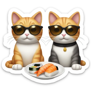 two cats wearing sunglasses and eating sushi sticker