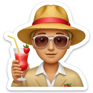 On a cruise ship, some bathing drinking a strawberry daiquiri sticker