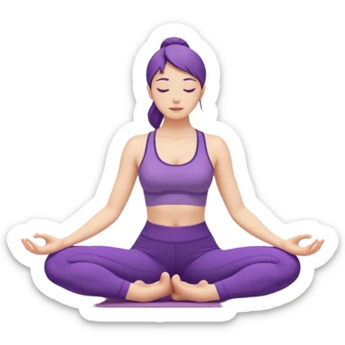 A woman in purple yoga clothes seated and bending forward to touch her toes, calm minimalist art style. sticker