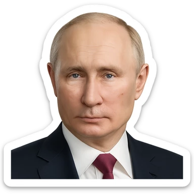 extremely realistic and accurate portrait of Vladimir Putin, true-to-life facial features and proportions, natural skin tone and texture, signature hairline and expression, minimal emoji influence, clean polished finish, plain background sticker