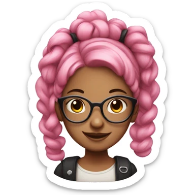 Smiling pink hair girl with glasses and space buns sticker