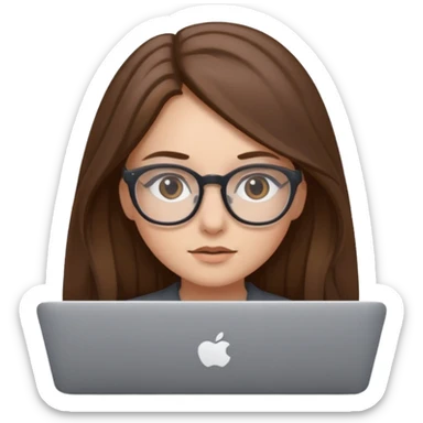 Girl in glasses,brown long hair,with gray MacBook sticker