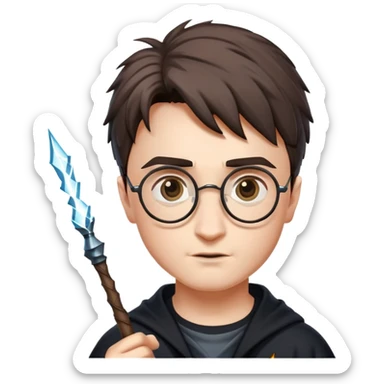 Harry Potter with glasses, lightning scar, and wand sticker