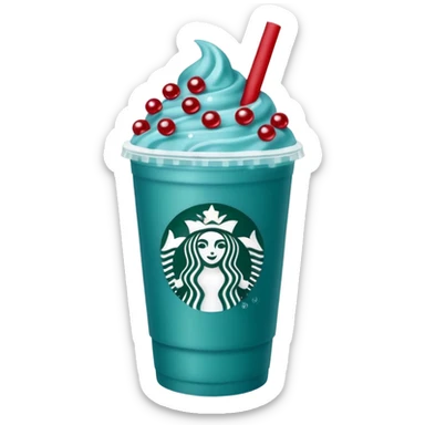 Teal-blue colored Starbucks drink with red boba pearls  sticker