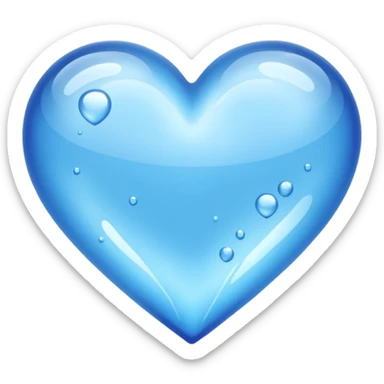 A blue heart made of clear, transparent water. It looks wet sticker