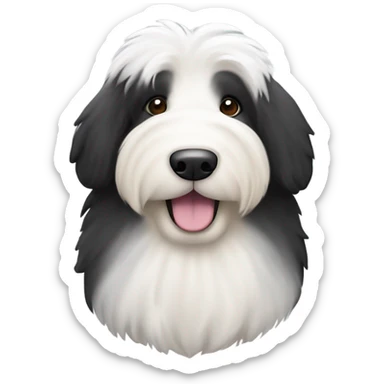 Old English sheepdog with a half and half face like a black (right side) and white (left side) cookie sticker
