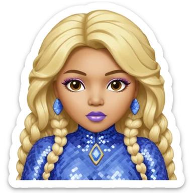 Lil Kim with blonde hair, periwinkle sequin outfit sticker