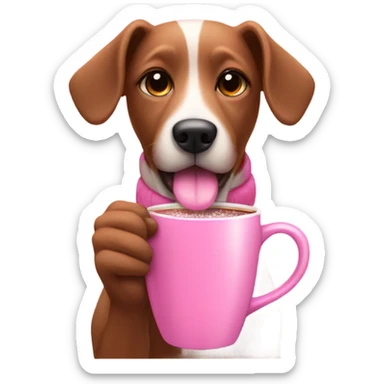 a pink dog drinking pink hot chocolate  sticker