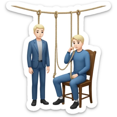 A man standing in the chair and looking at the hanging rope thinking to suicide  sticker