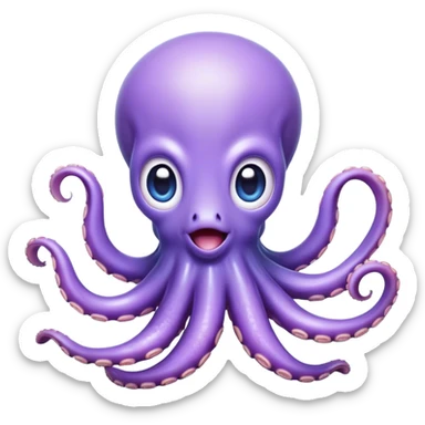 Cinematic Comical Baby Octopus Portrait Emoji, Tentacles slightly flared in a playful, exaggerated gesture, featuring a light blue-purple, rounded body with dramatically wide, hilariously expressive eyes full of surprise and innocent mischief, Simplified yet hilariously endearing features, highly detailed, glowing with a soft oceanic radiance, high shine, dramatic yet lovable, stylized with a dash of whimsical underwater mischief, soft glowing outline, capturing the essence of a delightfully silly little octopus that looks like it just made a clumsy, adorable mistake! sticker