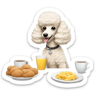 cream girl poodle having breakfast  sticker