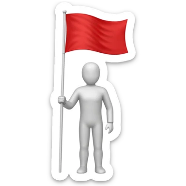 minimalist white human silhouette holding a red flag sticker