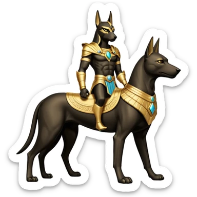 Ancient style saddled superhero avenger four-legged statue casually adorned anubis canine casually posed  sticker