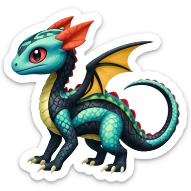 Colorful Exotic Meloetta-Toothless-Salandit-Stitch-Fakémon-creature-hybrid sticker
