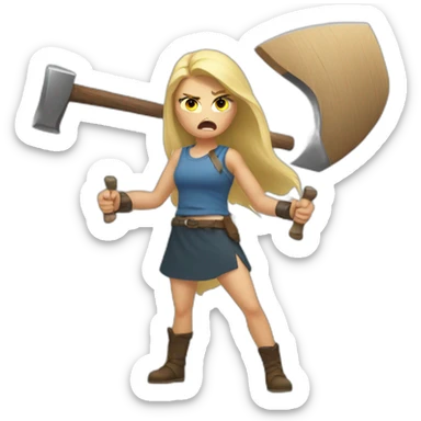 angry blonde girl throwing axes sticker